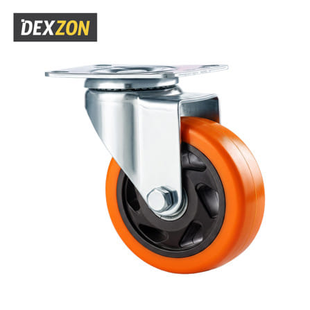 ลูกล้อ PU DEXZON 747075 แป้นหมุน 3 นิ้ว สีส้ม