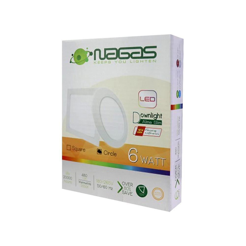 ดาวน์ไลท์ LED NAGAS DWL ALMA 5 นิ้ว 6 วัตต์ WARM WHITE สีขาว