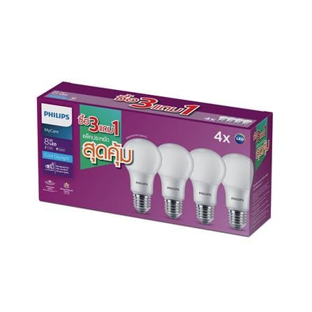 หลอด LED PHILIPS A60 8 วัตต์ DAYLIGHT E27 (แพ็ก 4 ชิ้น)_1