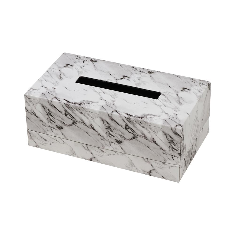 กล่องทิชชูแผ่น PVC KAN LEATHER MARBLE สีขาว