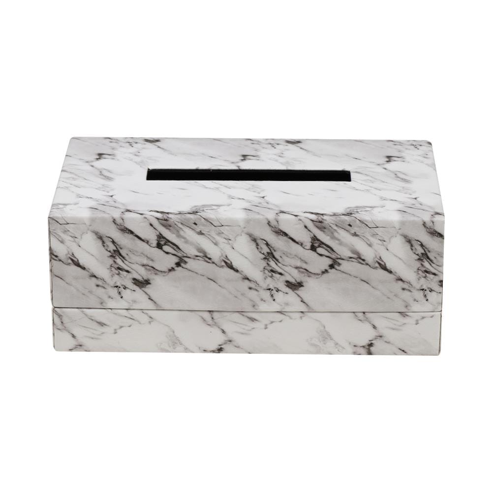 กล่องทิชชูแผ่น PVC KAN LEATHER MARBLE สีขาว