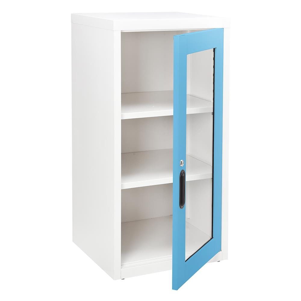 ตู้เหล็กบานเปิดกระจก KIOSK UDB-2 สีขาว/ฟ้า