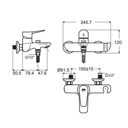 ก๊อกผสมอ่างอาบ AMERICAN STANDARD FFAS0911-6T2501BT0_1