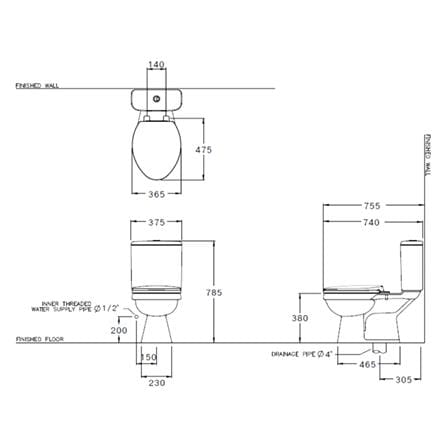 สุขภัณฑ์ 2 ชิ้น COTTO C13440 3/4.5 ลิตร สีขาว_1