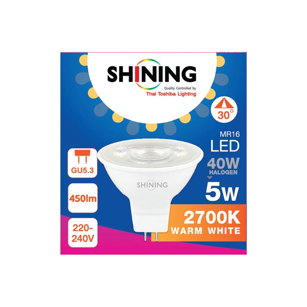หลอด LED SHINING MR16 5 วัตต์ WARM WHITE GU5.3
