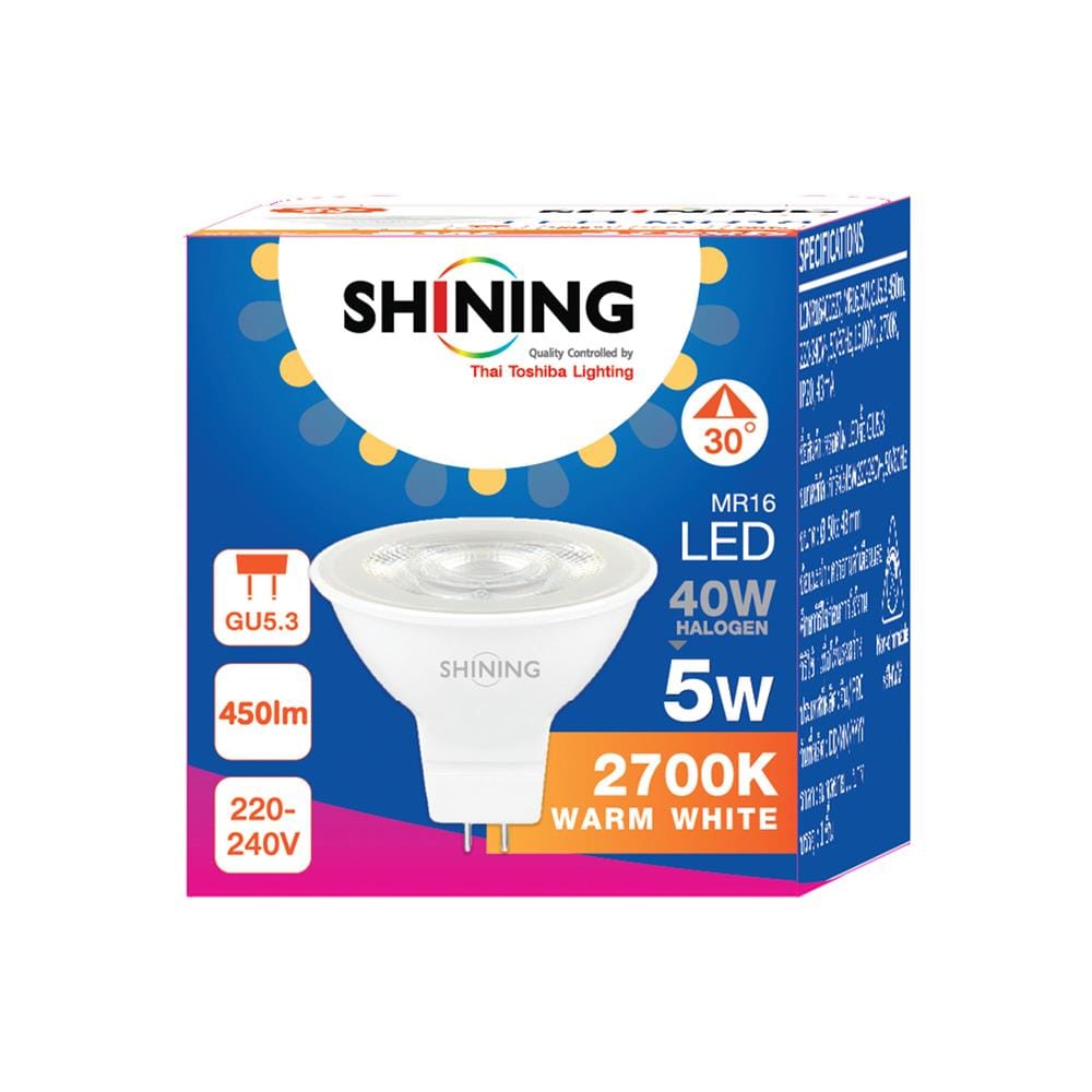 หลอด LED SHINING MR16 5 วัตต์ WARM WHITE GU5.3