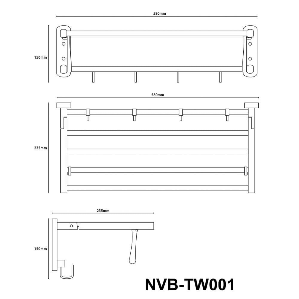 ชั้นวางพร้อมราว NOVABATH NVB-TW001 สีโครม