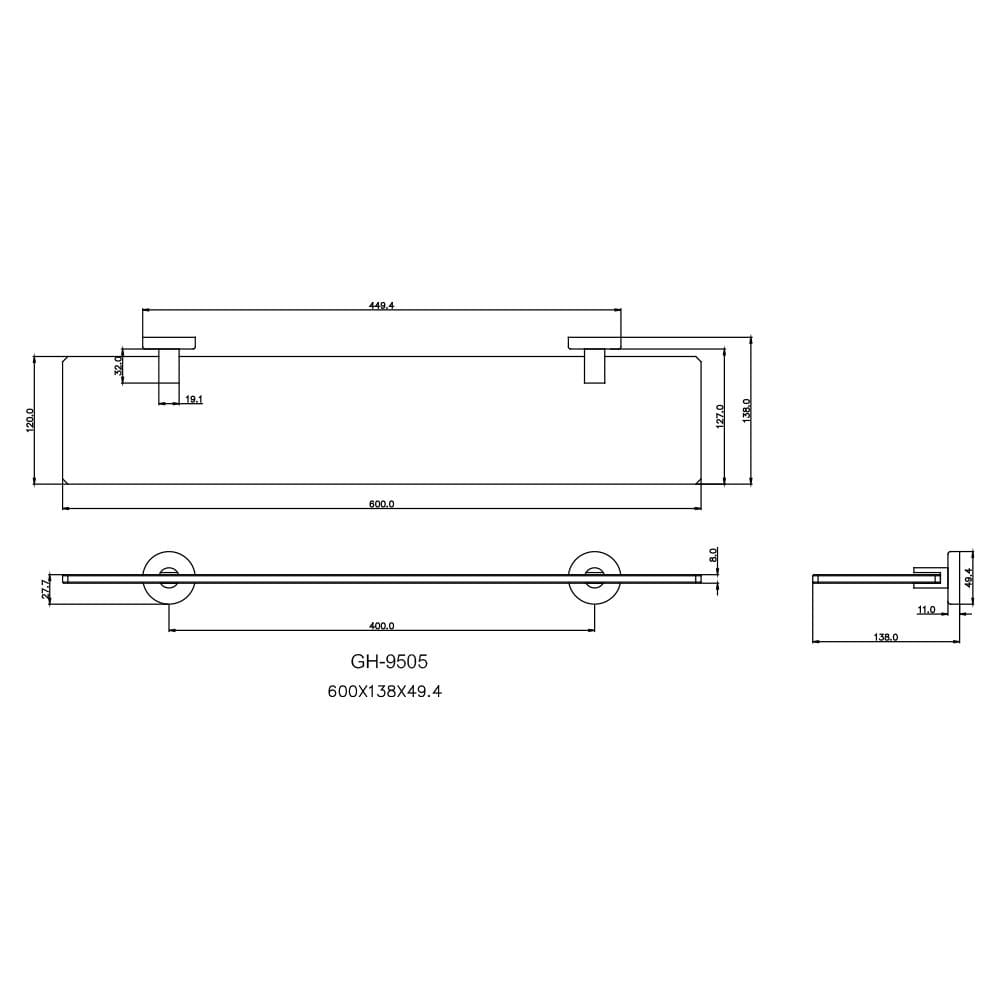 หิ้งกระจก WS GH-9505 สเตนเลส