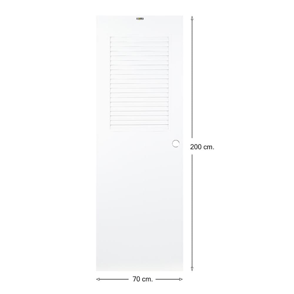 ประตูบานประกอบ PVC AZLE 3 UV มอก. เกล็ดบน 70X200 ซม. สีขาว เจาะลูกบิด