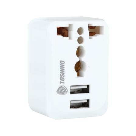 ปลั๊กแปลง 2 ขาแบน TOSHINO 2 USB 2.1A สีขาว