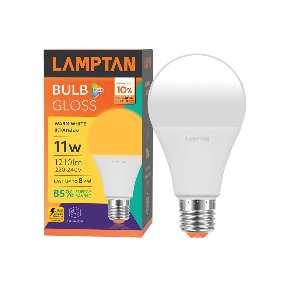หลอด LED LAMPTAN BULB GLOSS 11 วัตต์ WARM WHITE E27