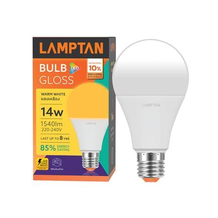 หลอด LED LAMPTAN BULB GLOSS 14 วัตต์ WARM WHITE E27_1