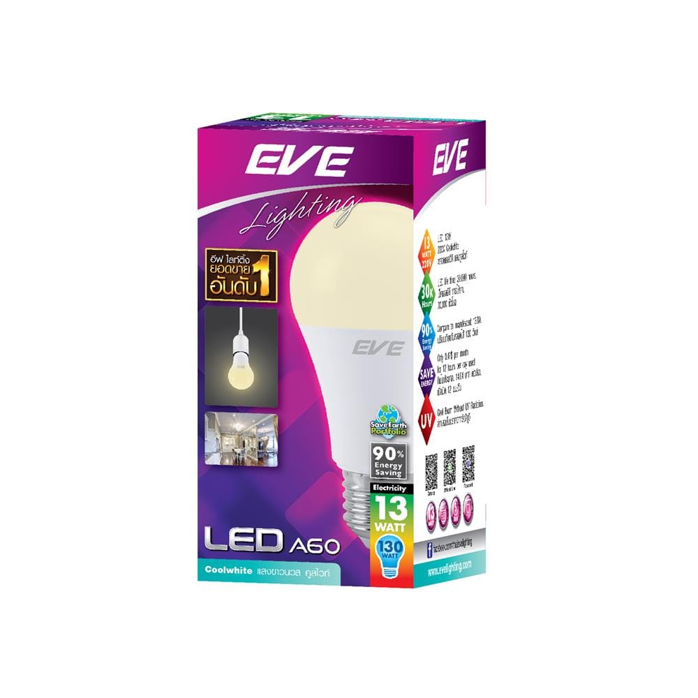 หลอด LED EVE A60 13 วัตต์ COOL WHITE E27