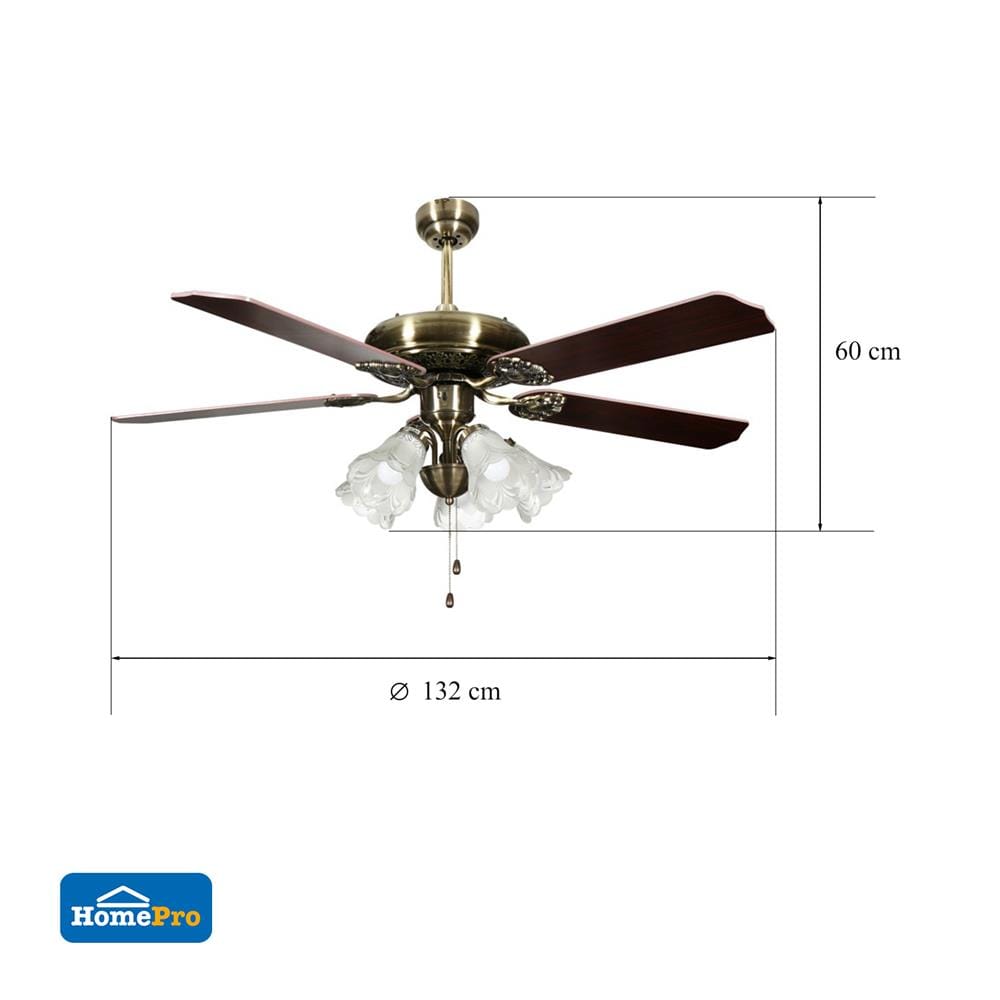 พัดลมโคมไฟ CA05 CARINI ไม้/เหล็ก CLASSIC ทองรมดำ 52" 5ใบพัด 5หัว