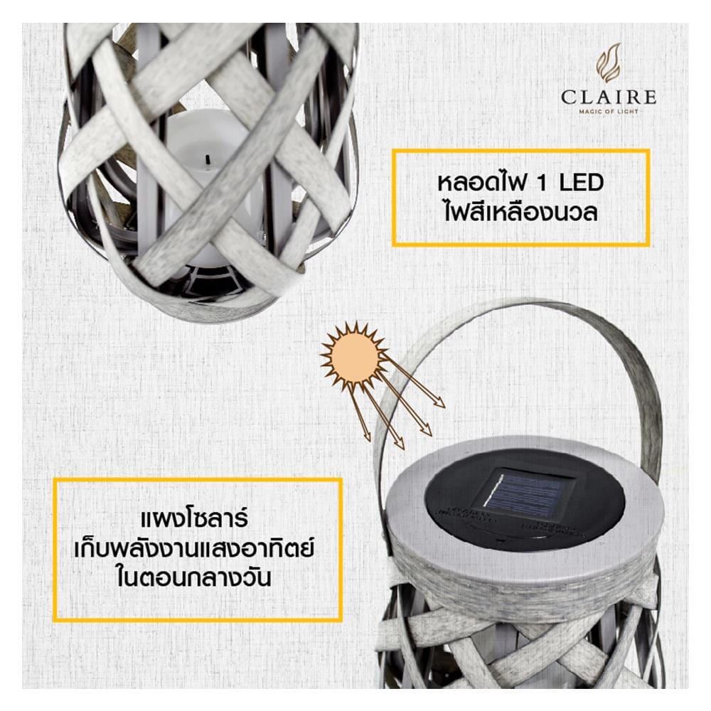 ไฟทางเดิน SOLAR CLAIRE 212182507 0.024 วัตต์ WARMWHITE สีเทา