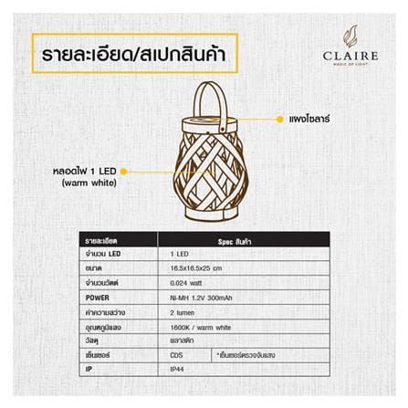 ไฟทางเดิน SOLAR CLAIRE 212182507 0.024 วัตต์ WARMWHITE สีเทา_3
