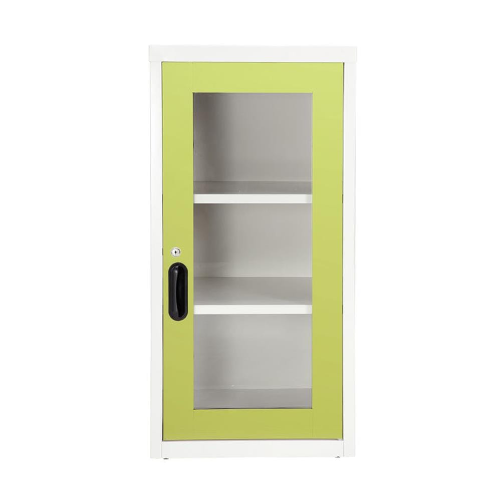 ตู้เหล็กบานเปิดกระจก KIOSK UDB-2 สีขาว/เขียว