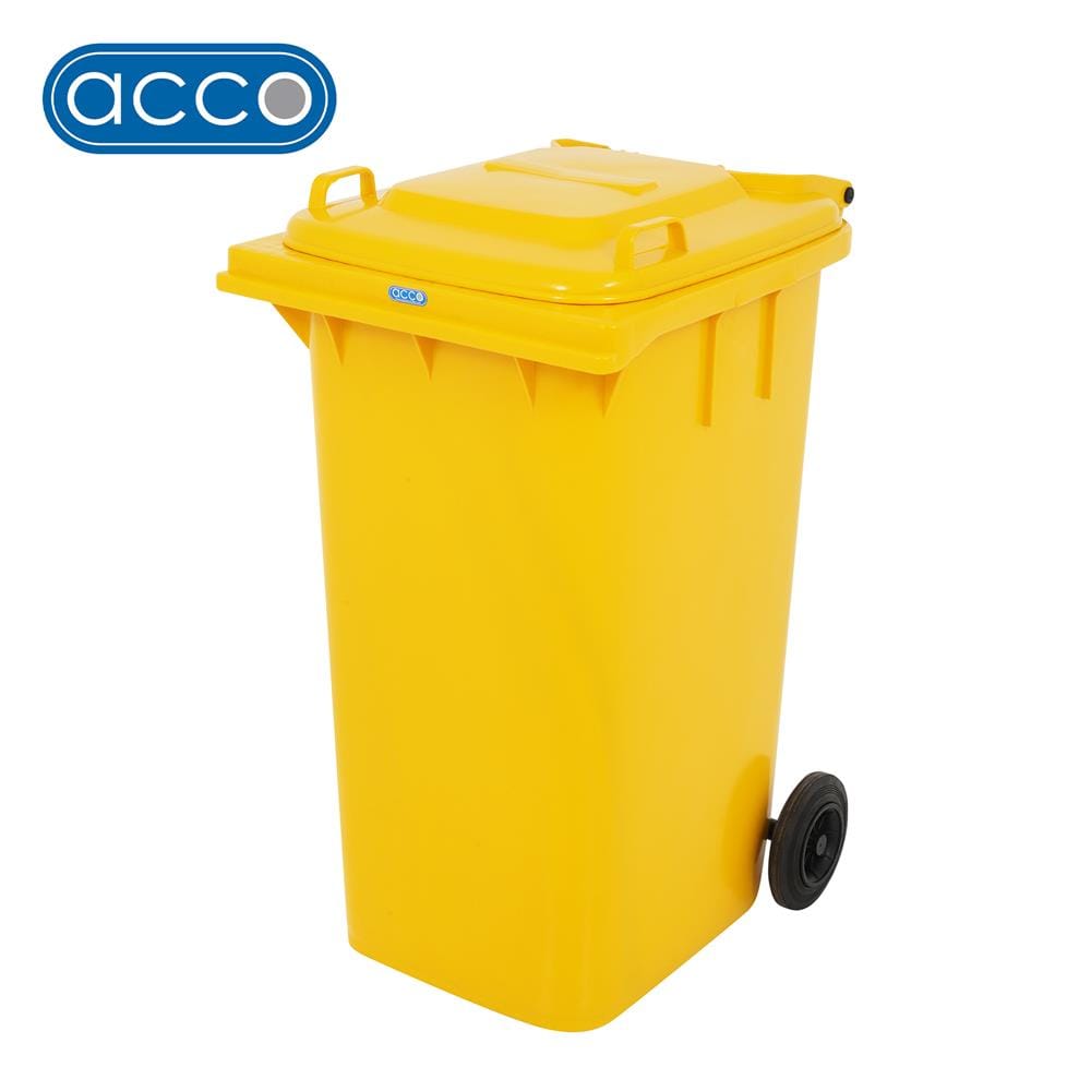 ถังขยะเหลี่ยม ฝาเปิด-ปิด มีล้อ ACCO 240L สีเหลือง