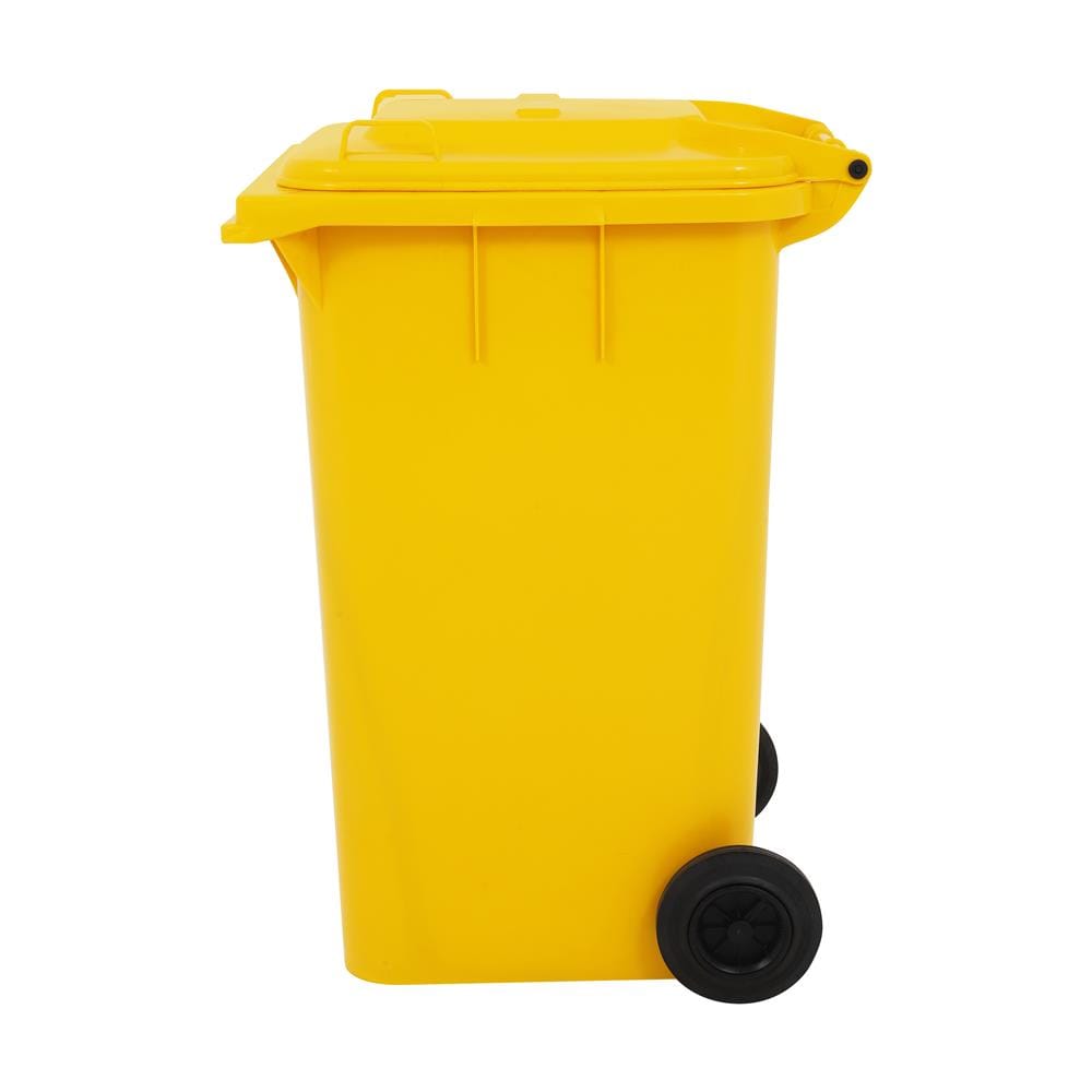 ถังขยะเหลี่ยม ฝาเปิด-ปิด มีล้อ ACCO 240L สีเหลือง