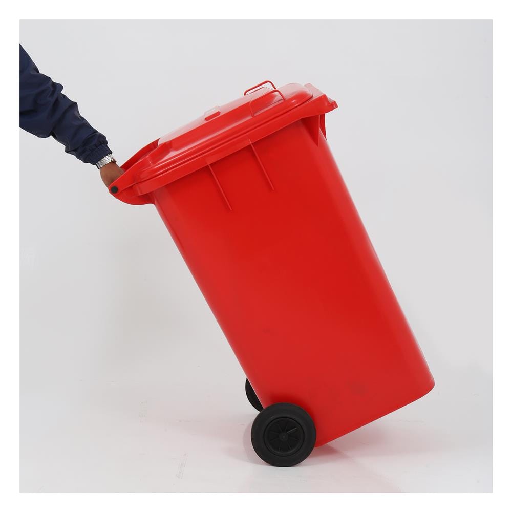 ถังขยะเหลี่ยม ฝาเปิด-ปิด มีล้อ ACCO 240L สีแดง