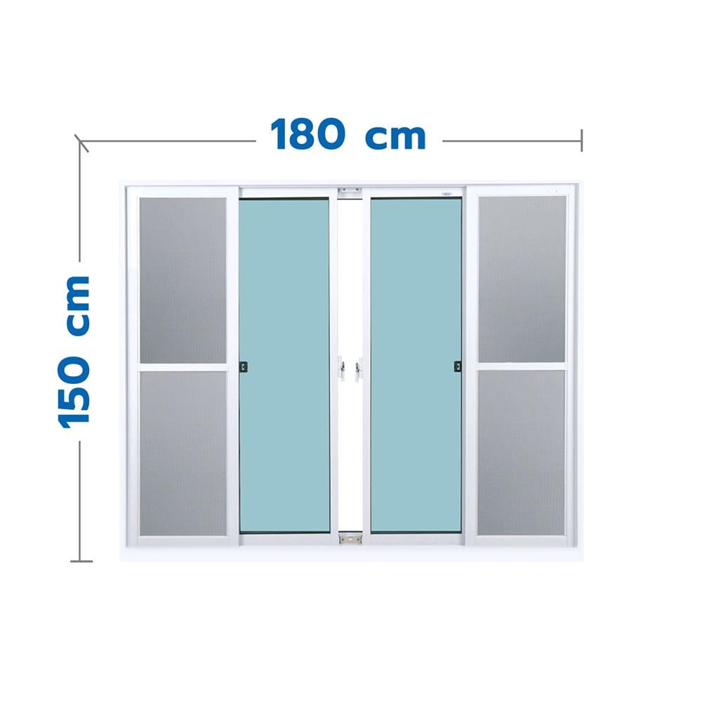 หน้าต่างบานเลื่อน อะลูมิเนียม S-F-S มุ้ง SANKYOALUMI J-TRUST 180X150 ซม. สีขาว