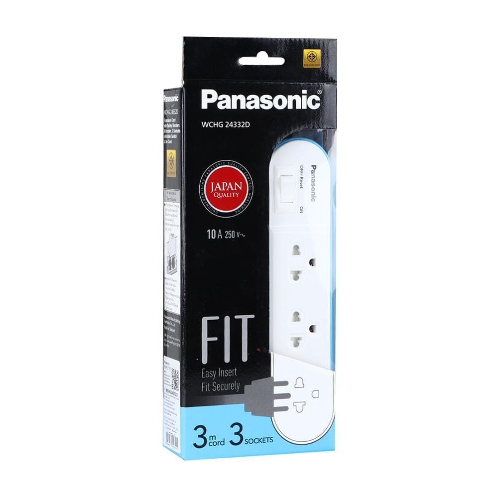 รางปลั๊กไฟ 3 ช่อง 1 สวิตซ์ PANASONIC WCHG24332D 3 ม. สีฟ้า