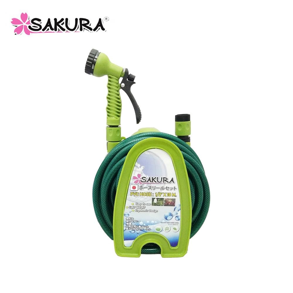 สายยางโรล ติดผนัง+ตั้งพื้น SAKURA DGS2001 1/2 นิ้วx10 ม. สีเขียว