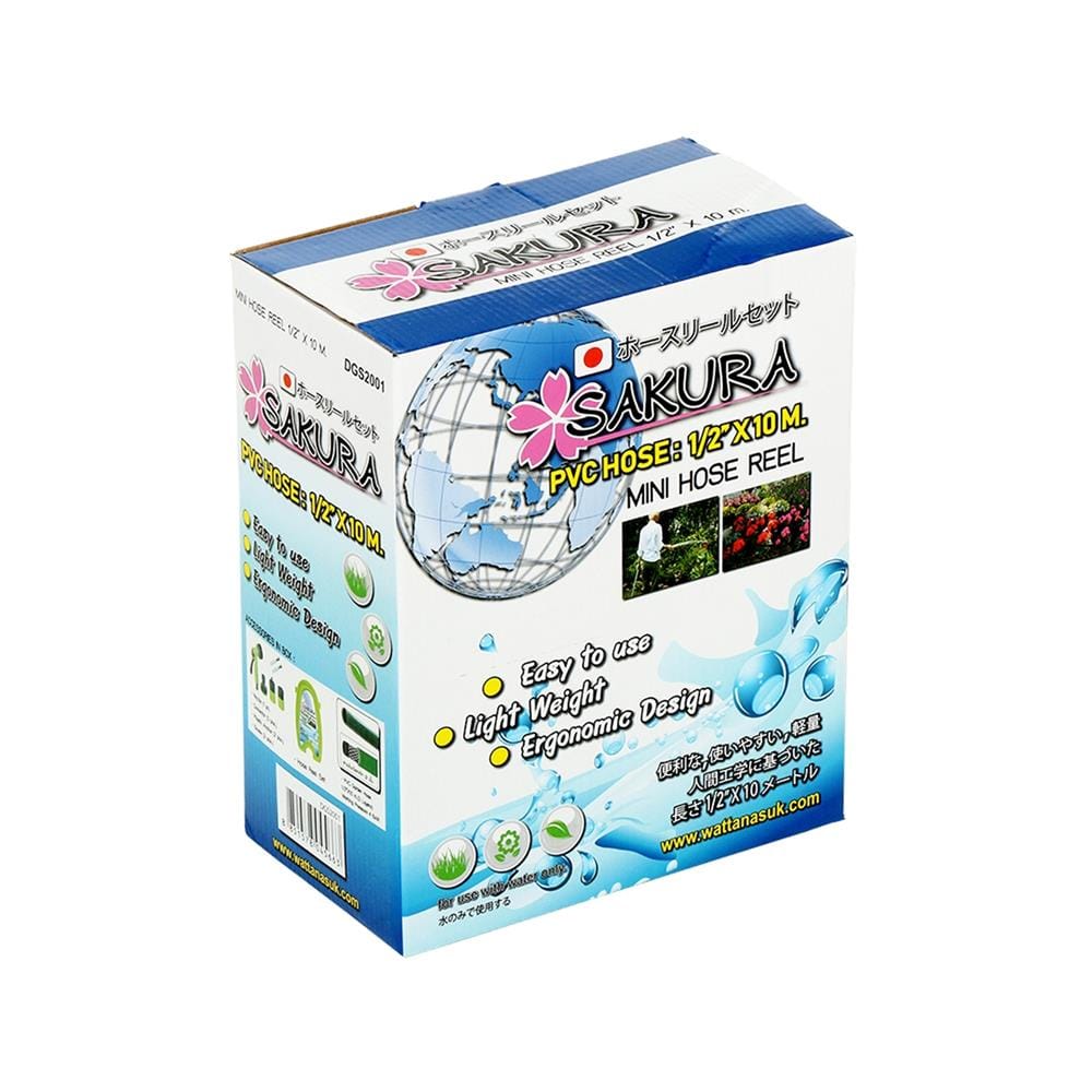 สายยางโรล ติดผนัง+ตั้งพื้น SAKURA DGS2001 1/2 นิ้วx10 ม. สีเขียว
