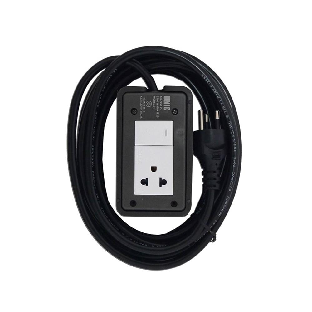 บล็อกยาง 2x4 พร้อมสาย VCT3x1.5 1 ช่อง 1 สวิตช์ UNIC E1 5 เมตร สีเทา