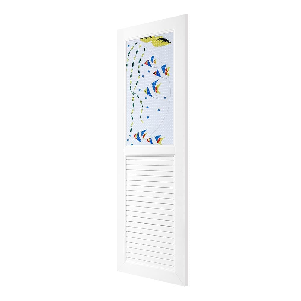 ชุดประตูห้องน้ำ UPVC ASARA G921 ปลาทะเล 70X200 ซม. สีขาว พร้อมวงกบ ไม่เจาะลูกบิด