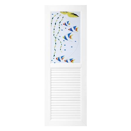 ชุดประตูห้องน้ำ UPVC ASARA G921 ปลาทะเล 70X200 ซม. สีขาว พร้อมวงกบ ไม่เจาะลูกบิด_0