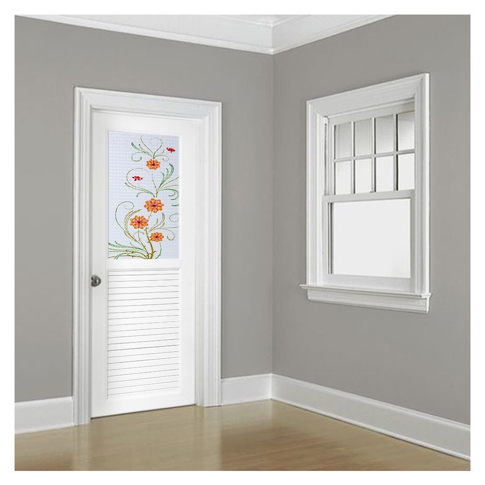 ชุดประตูห้องน้ำ UPVC ASARA G923 ดอกไม้เหลือง 70X200 ซม. สีขาว พร้อมวงกบ ไม่เจาะลูกบิด