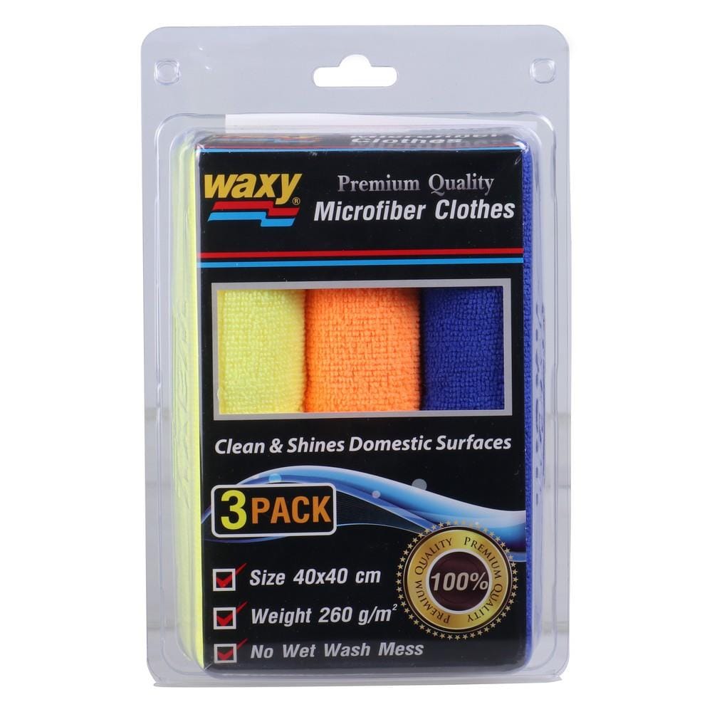 ผ้าไมโครไฟเบอร์เช็ดทำความสะอาดรถยนต์ WAXY 40x40 ซม. หลากสี (แพ็ก 3 ผืน)