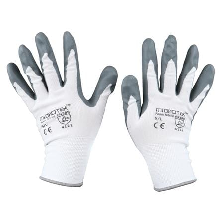 ถุงมือถักเคลือบโฟมไนไตร กันลื่น MICROTEX สีขาว/สีเทา_1