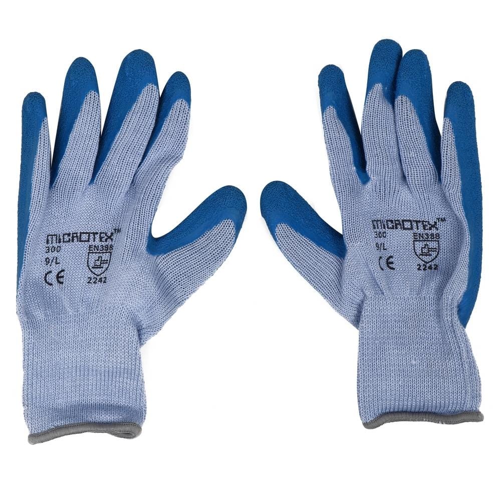 ถุงมือถักกันลื่นเคลือบยางธรรมชาติ MICROTEX สีฟ้า