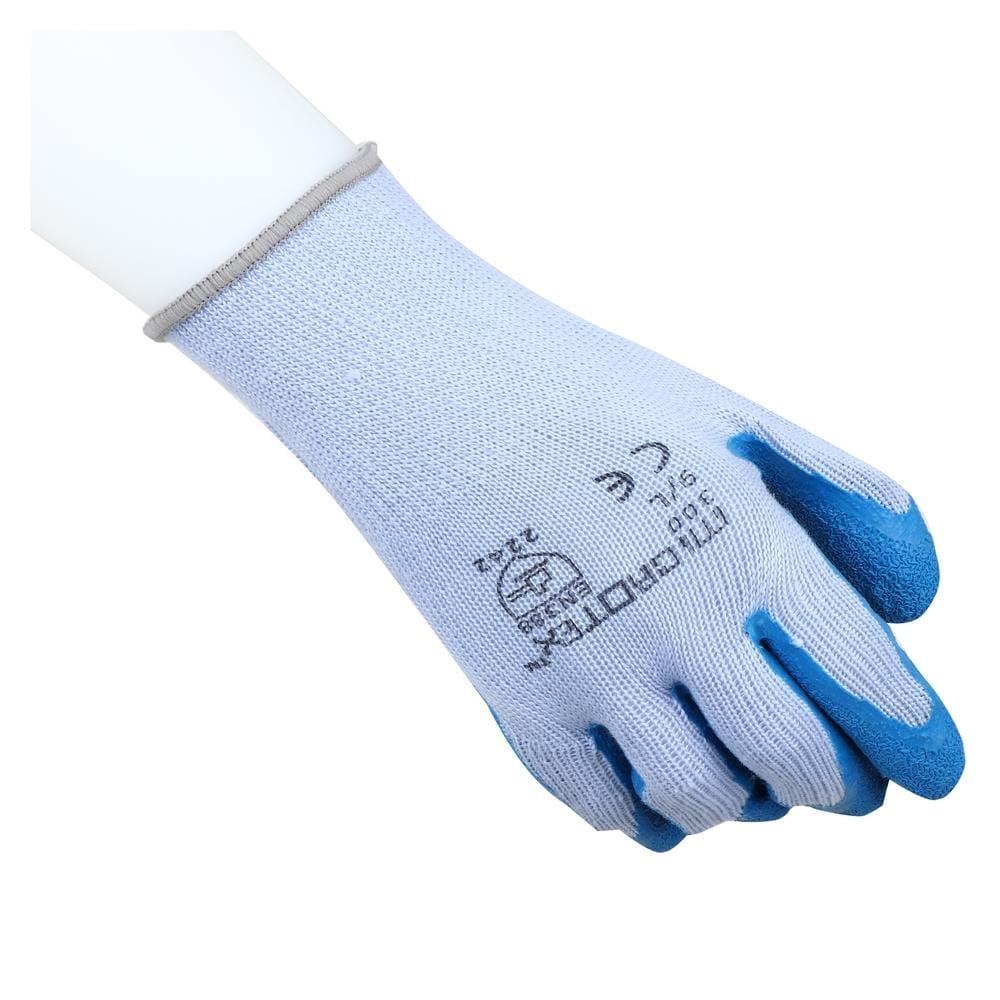 ถุงมือถักกันลื่นเคลือบยางธรรมชาติ MICROTEX สีฟ้า
