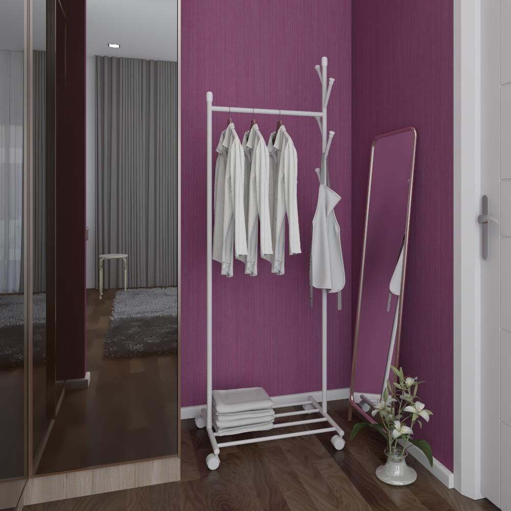 ราวแขวนผ้าพร้อมที่แขวนเอนกประสงค์55x43x170cm สีขาว PLIM