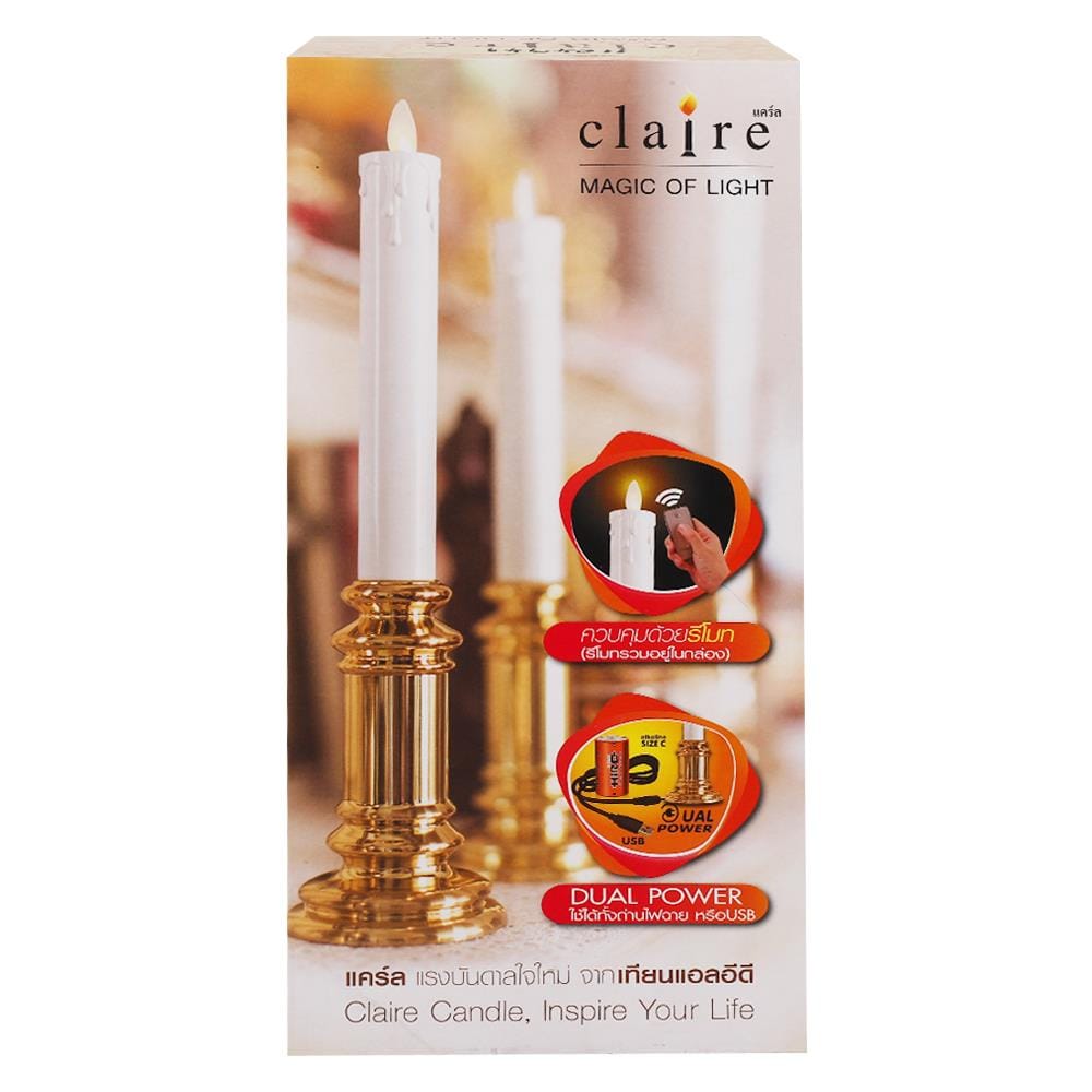 เชิงเทียน LED CLAIRE 7X30 ซม. สีขาวทอง