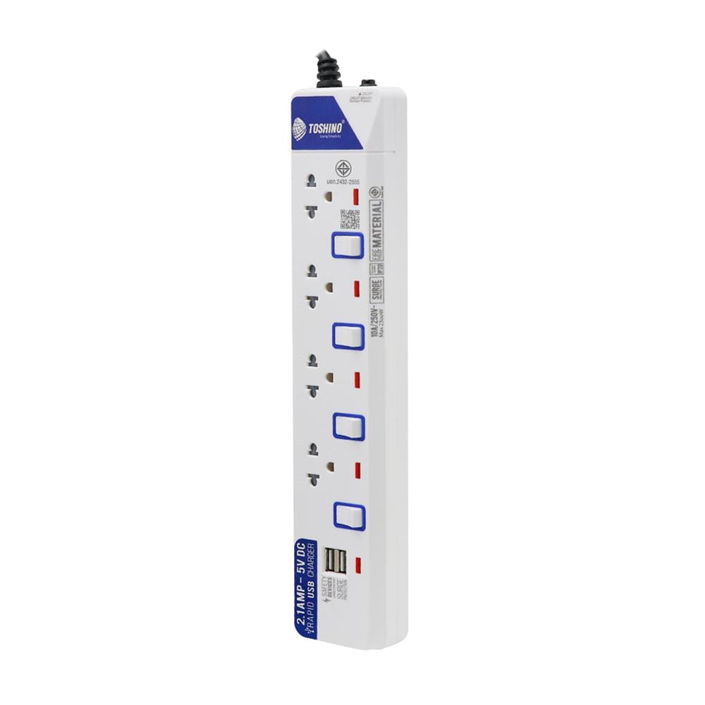 รางปลั๊กไฟ 4 ช่อง 4 สวิตช์ 2 USB TOSHINO ET-914 3 ม.
