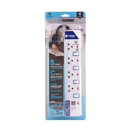 รางปลั๊กไฟ 4 ช่อง 4 สวิตช์ 2 USB TOSHINO ET-914 3 ม._3