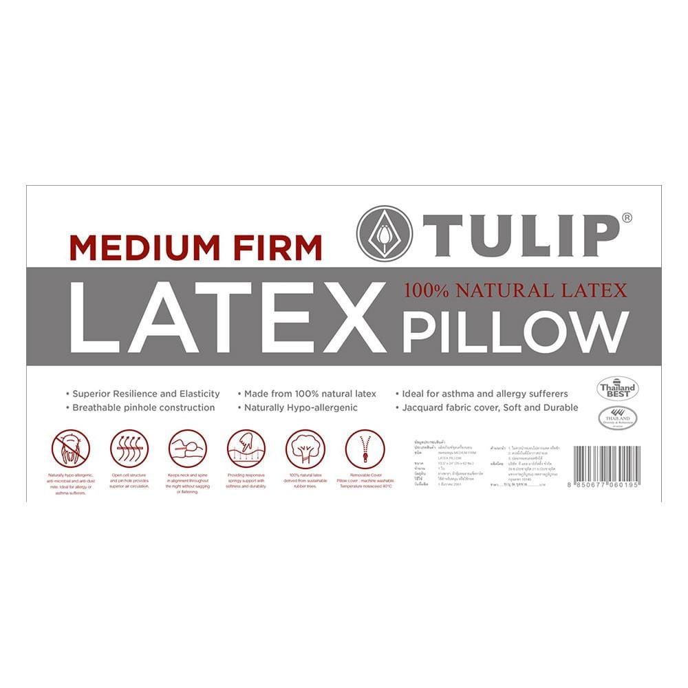 หมอนสุขภาพ ยางพารา TULIP LATEX MEDIUM 06019 33x61x11 ซม. สีขาว