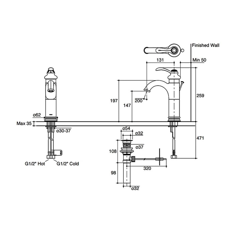 ก๊อกอ่างล้างหน้าผสม KOHLER K-12184T-B-BV