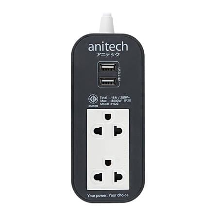 รางปลั๊กไฟ 2 ช่อง 2 USB ANITECH H622 2 ม. สีเทา_0