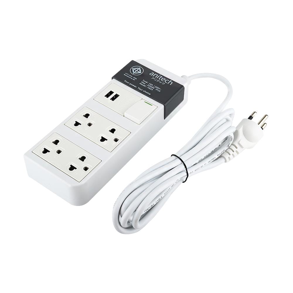 รางปลั๊กไฟ 4 ช่อง 1 สวิตซ์ 2 USB ANITECH H624 3 ม.