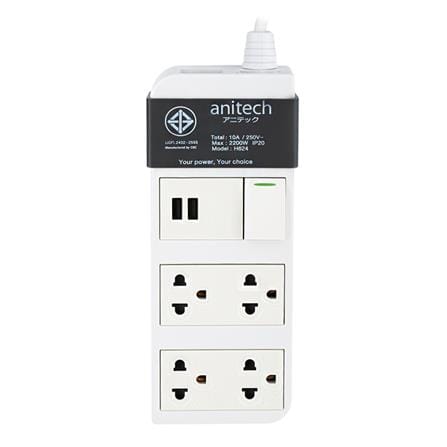 รางปลั๊กไฟ 4 ช่อง 1 สวิตซ์ 2 USB ANITECH H624 3 ม._0