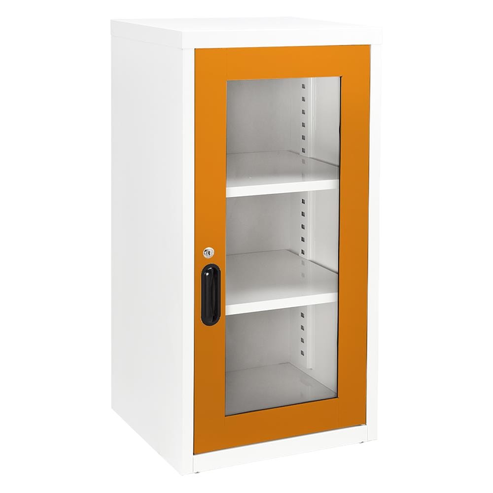 ตู้เหล็กบานเปิดกระจก KIOSK UDB-2 สีขาว/ส้ม