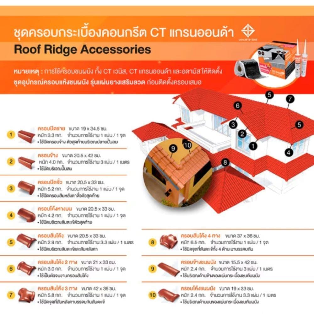 ครอบสันโค้ง 3 ทาง CT ตราเพชร 42x36x3 ซม. สีน้ำตาลพิกุล