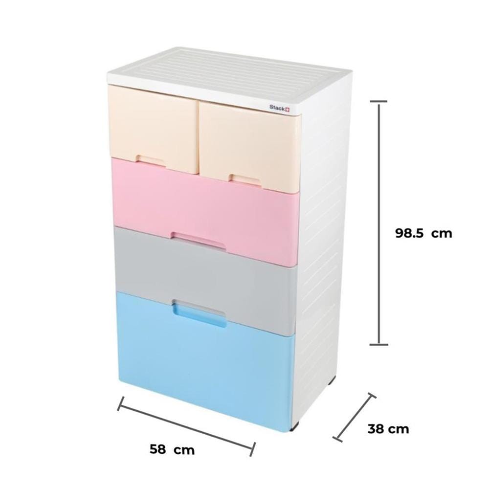 ตู้ลิ้นชัก 4 ชั้นทึบ มีล้อ STACKO A58 58x38x98.5 ซม. หลากสี
