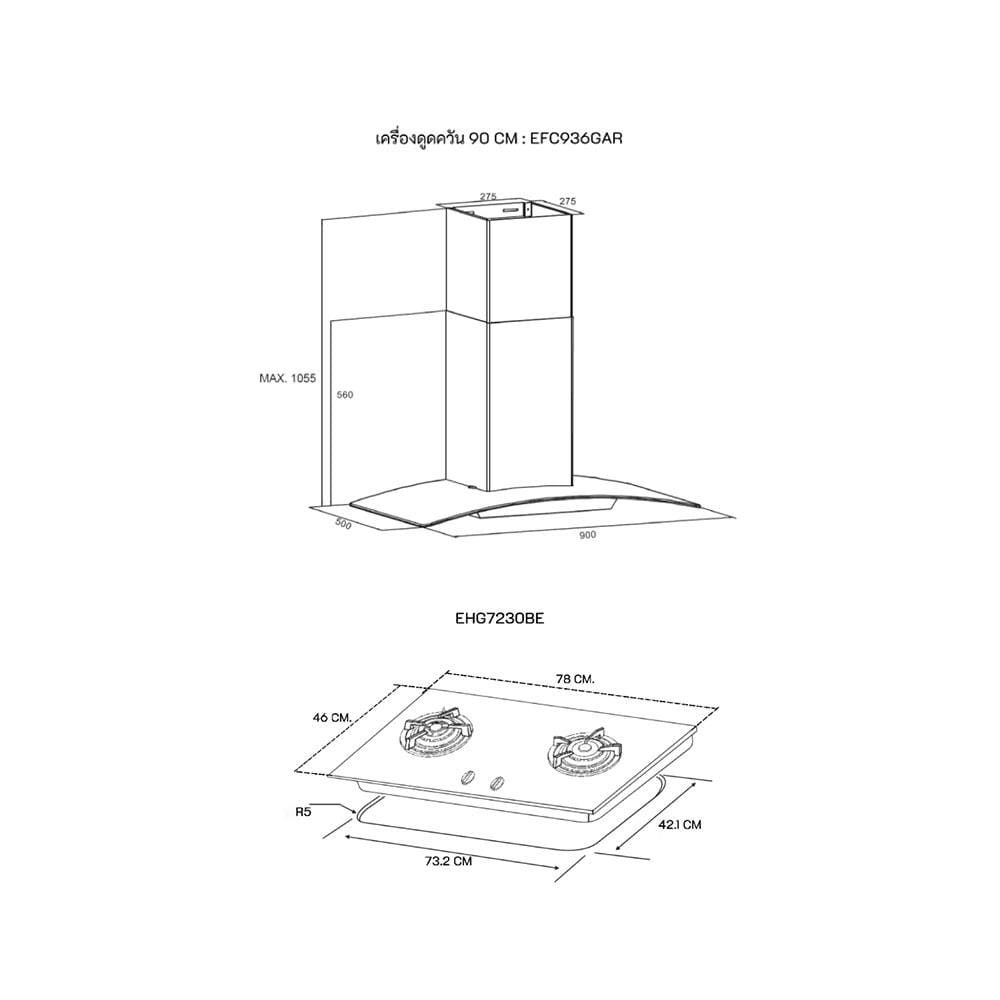 เตาฝัง+เครื่องดูดควัน ELECTROLUX EHG7230BE+EFC936GAR