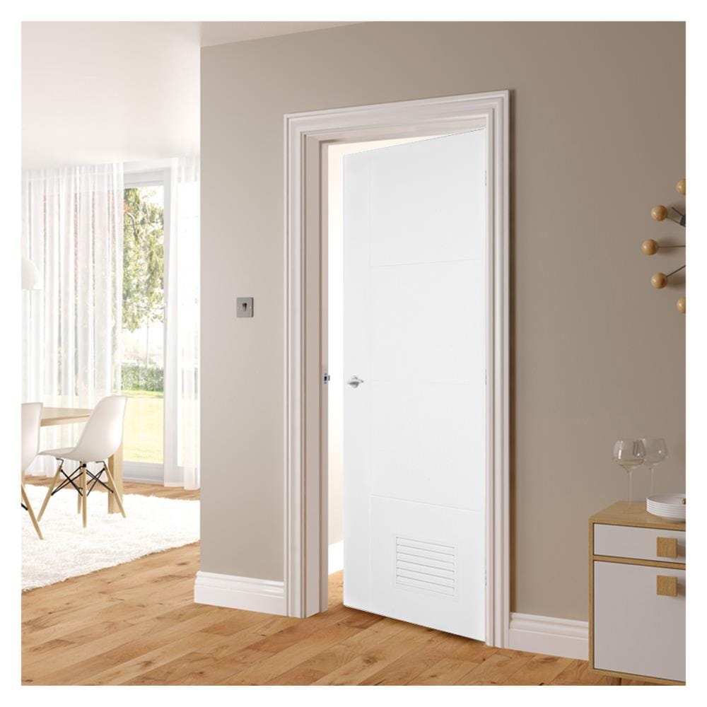 ประตูห้องน้ำ UPVC AZLE PZLS02 เกล็ด 70X200 ซม. สีขาว เจาะลูกบิด